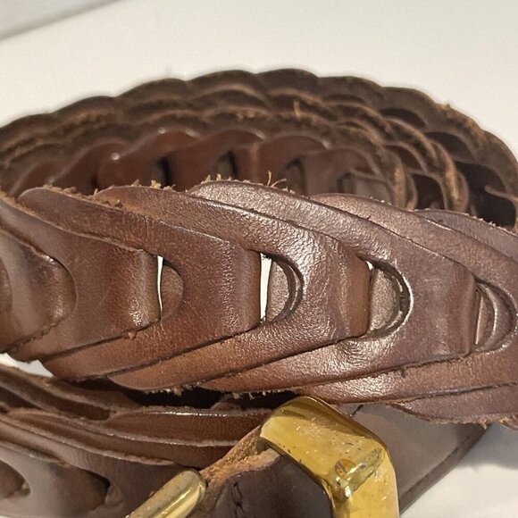 Fossil Leather Belt Mens 36 Braided Woven Brown Brass Buckle MB2347 Vintage - Picture 4 of 10
